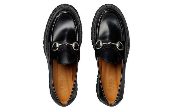 Кроссовки rubber lug sole loafer with horsebit 'black leather' Gucci, черный — фото 4