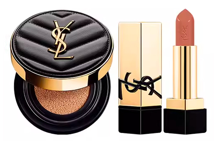 Набор Yves Saint Laurent: тональный кушон Touche Eclat Glow-Pact #B20 + губная помада Rouge Pur Couture #NM