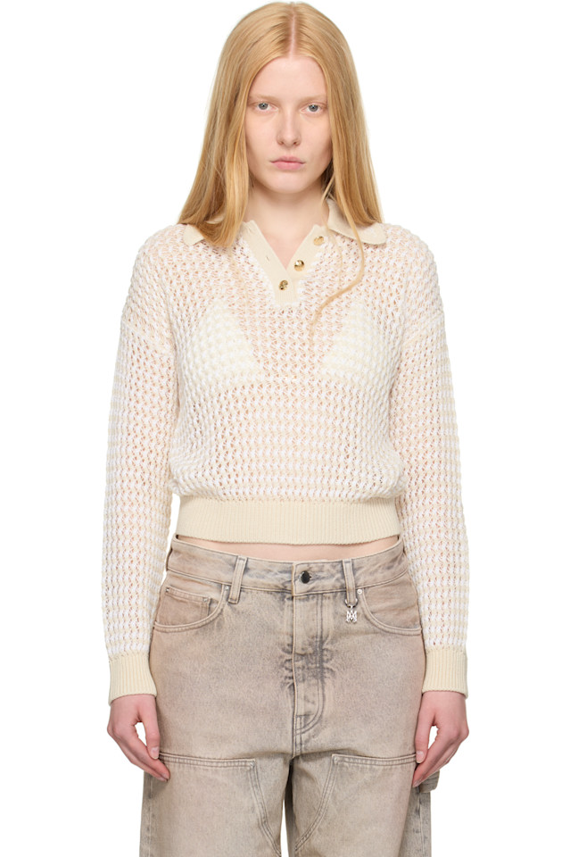 

Поло с открытой спиной вязаное крючком Amiri, цвет alabaster