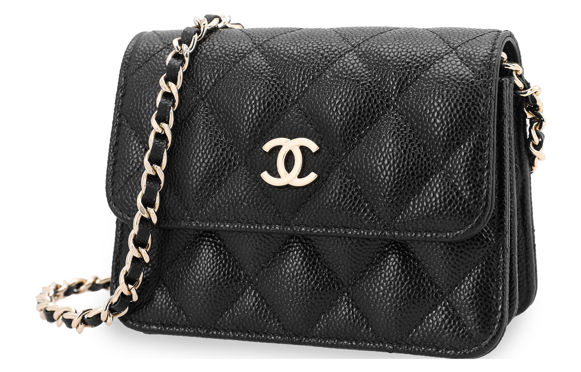 Мини-кардхолдер на цепочке с лентой черный CHANEL — фото 2