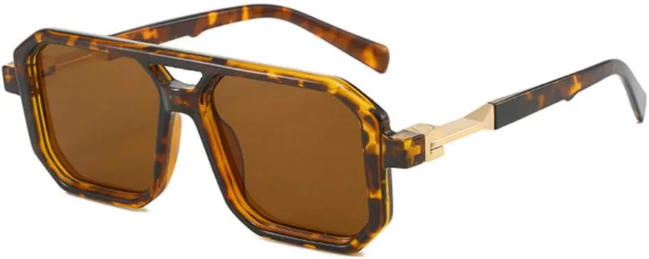 

Солнцезащитные очки MUTYNE с двойной перемычкой, квадратной формы, модные, градиентные, UV400, ретро, ​​многоугольные, мужские солнцезащитные очки, Leopard Tea