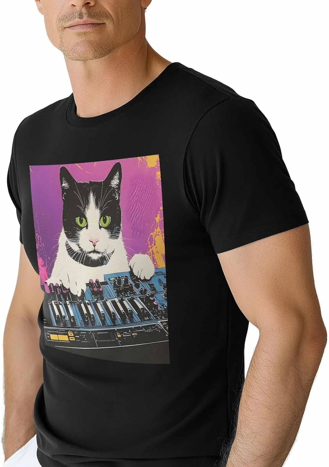 

Футболка для мужчин Music Cat с круглым вырезом и коротким рукавом NITBANLA