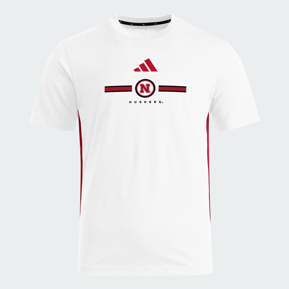 

Футболка Adidas Nebraska Cornhuskers Essentials 3-Stripes Tee, цвет White/Team Power Red/Multi
