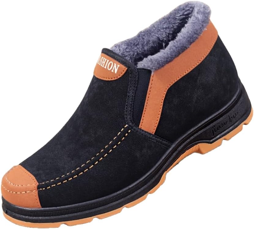 

Мужские уютные зимние ботинки Hhhchpm с плюшевой подкладкой до щиколотки - подошва с противоскользящим эффектом, без застежек, для походов и повседневной носки, черный