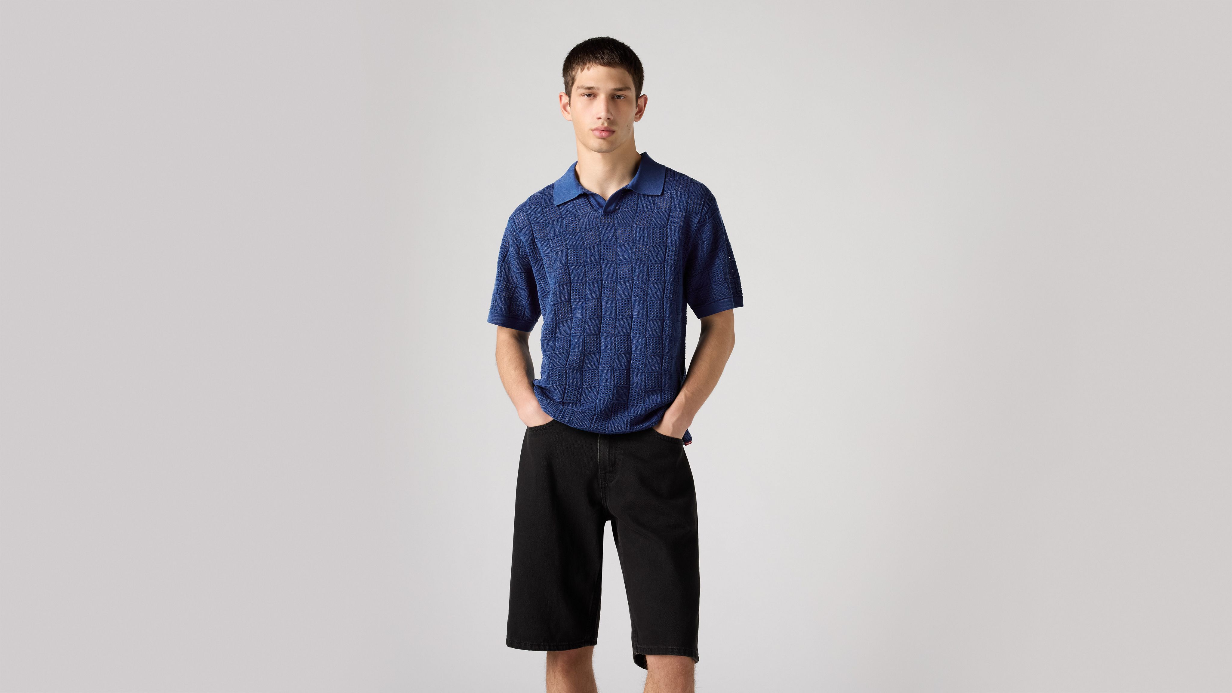 

Поло с открытым воротником Levi's, Crochet Check Indigo - Blue