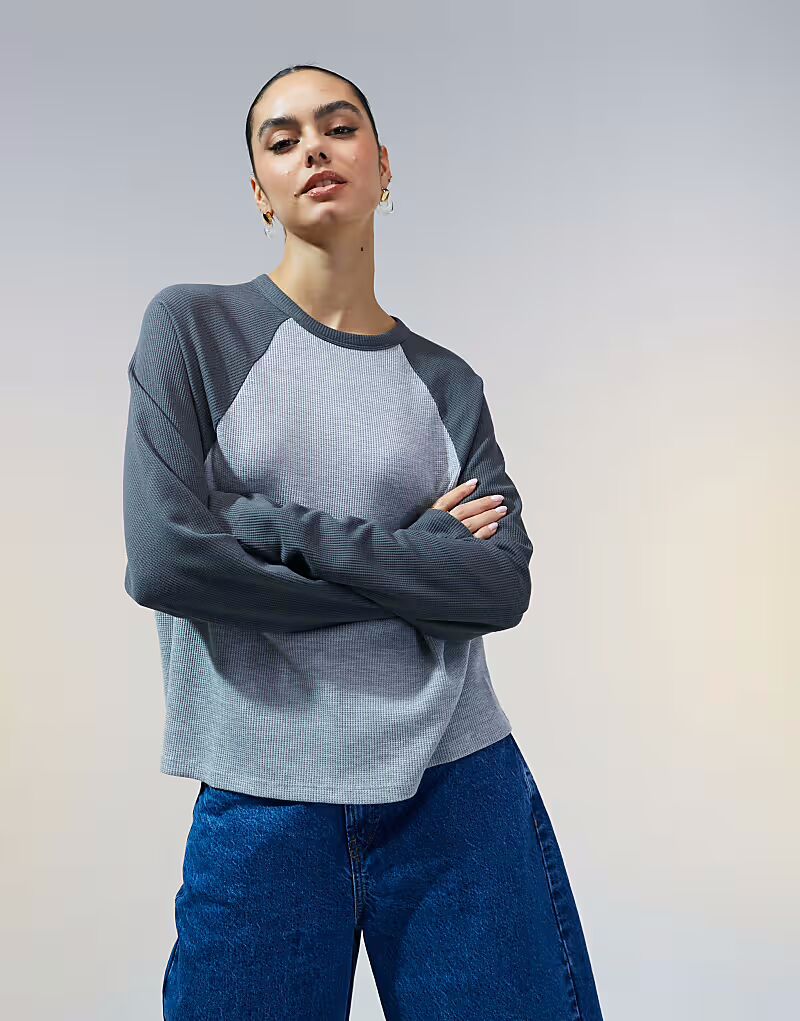 

Топ с длинными рукавами реглан из вафельной ткани Asos Design, мультиколор