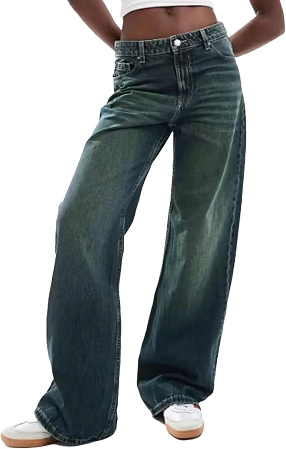 

Женские джинсы Vintage Baggy Wide Leg Casual Low Rise Washed Distressed Straight Leg QLAUYIOE