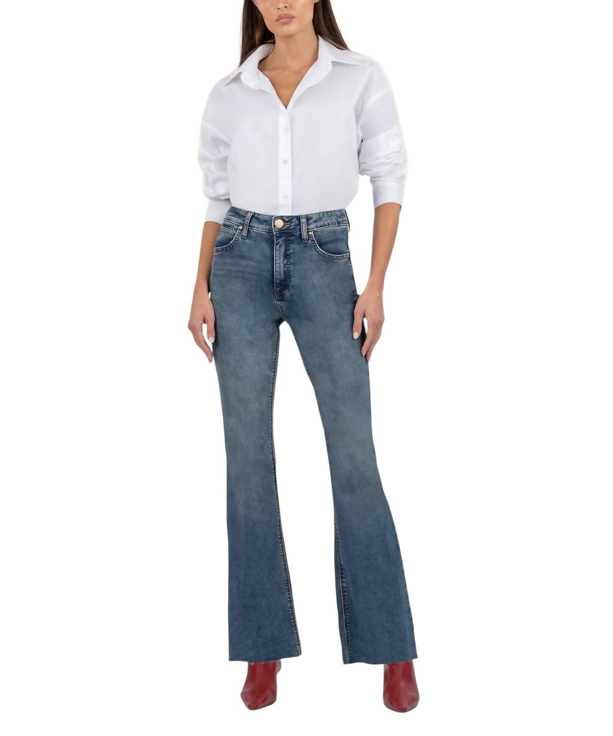 

Джинсы Stella High Rise Fab Flare Raw Hem в стиле Debonairly KUT FROM THE KLOTH