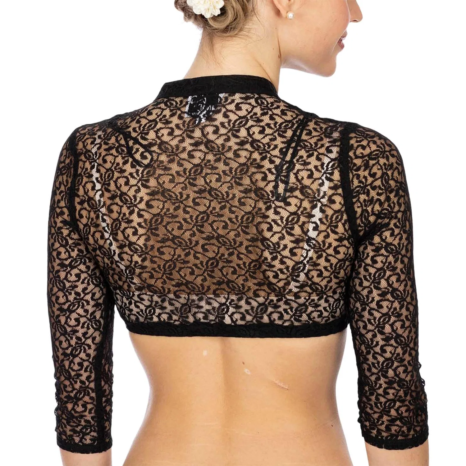 Женская блузка с кружевом Dirndl Women's Lace Blouse, A16 Black — фото 2