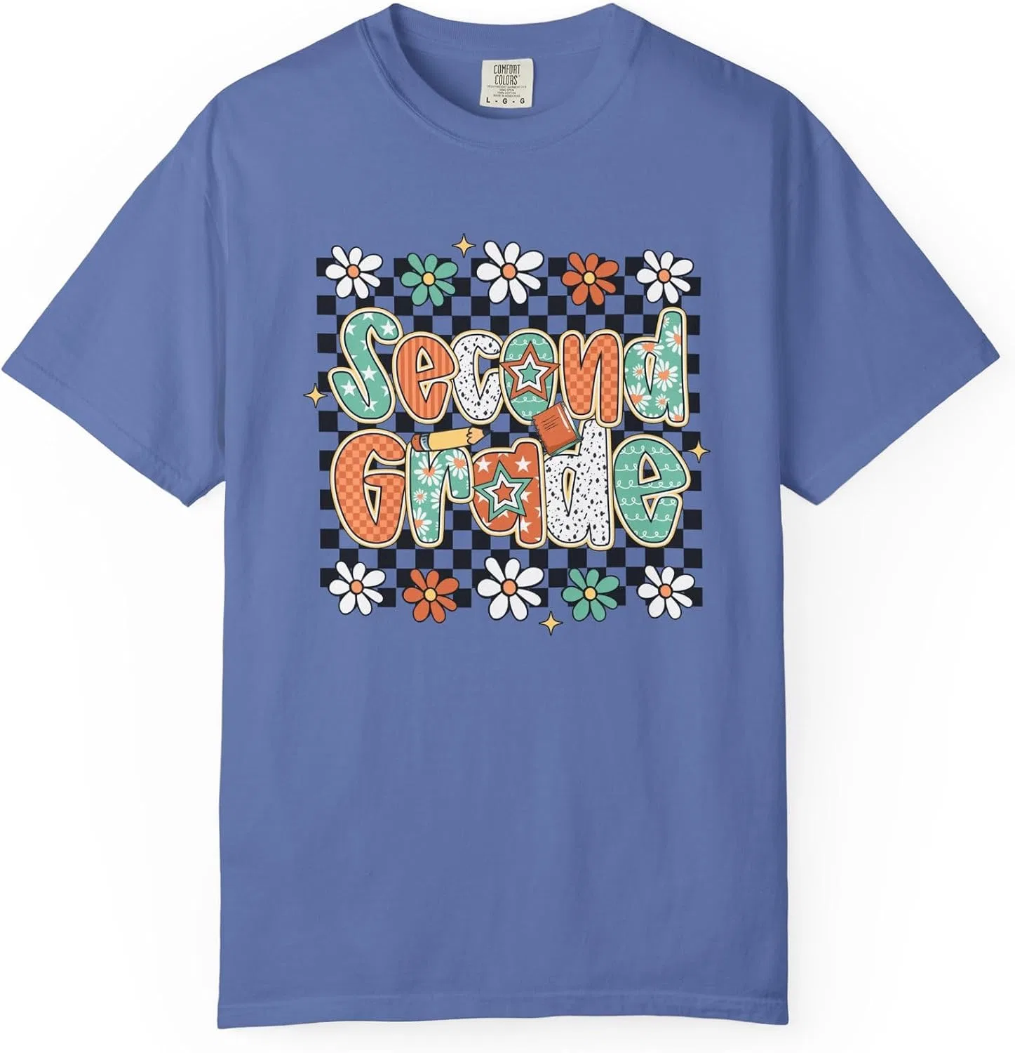 Футболка ретро Second Grade Teacher Comfort Colors 1717, Mystic Blue