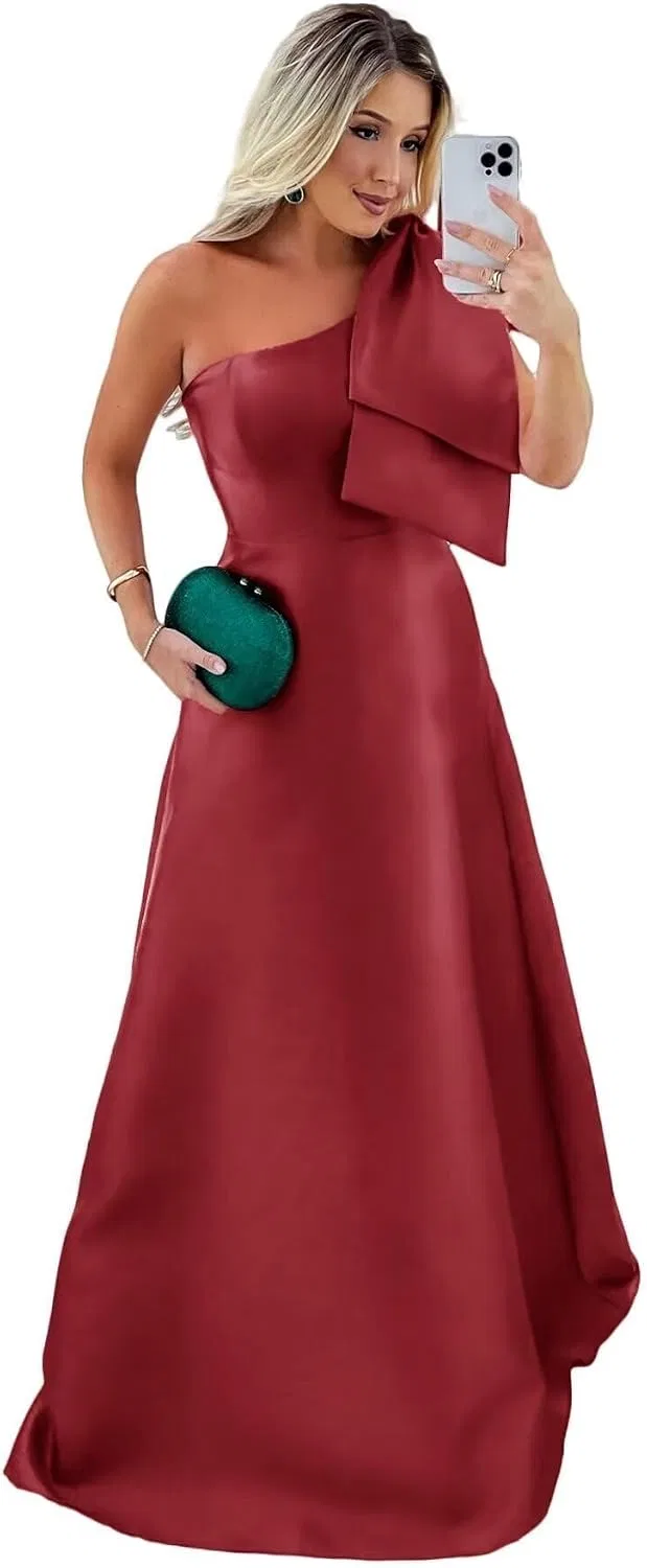 Женское вечернее платье с одним плечом A-line, Wine Red