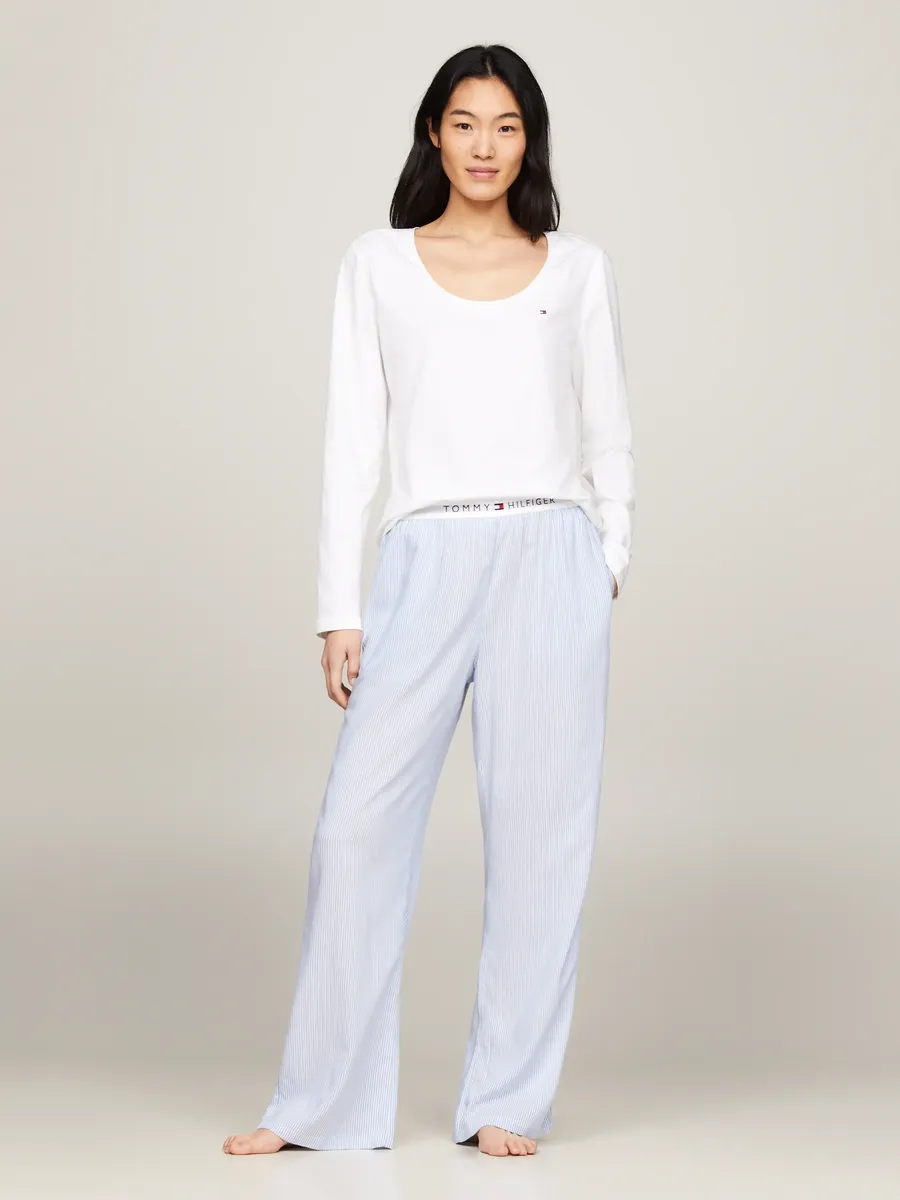 

Пижама Tommy Hilfiger Underwear "TH LS PJ SET WOVEN" (комплект, 2 шт.), однотонная рубашка, брюки в полоску, белый