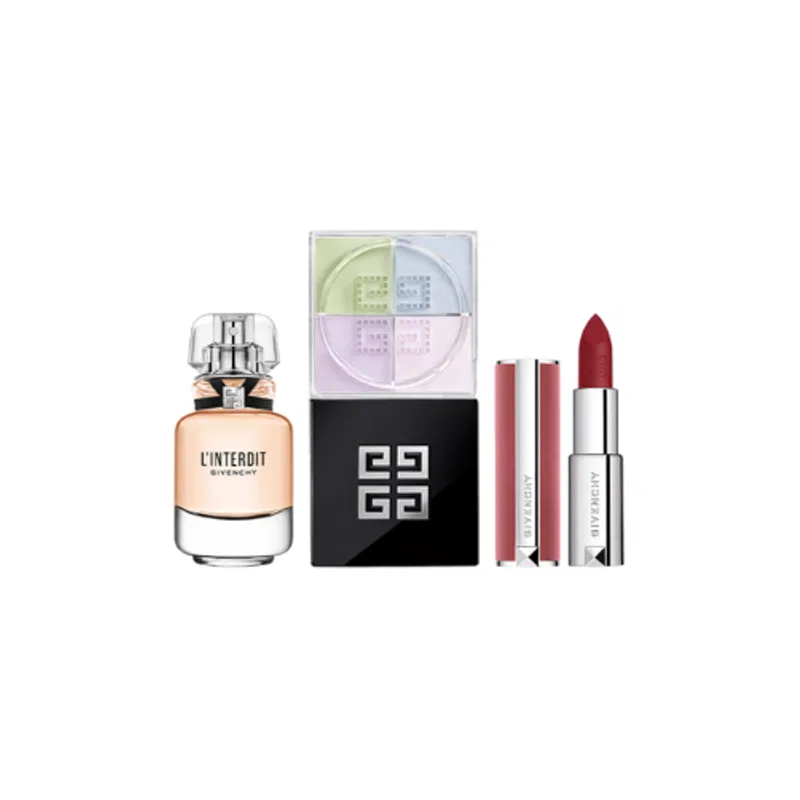Женский набор парфюмерии и косметики Givenchy, Unrestrained Light Perfume 35ml, Velvet Lipstick #N37, Soft Matte Loose Powder, Givenchy, Black