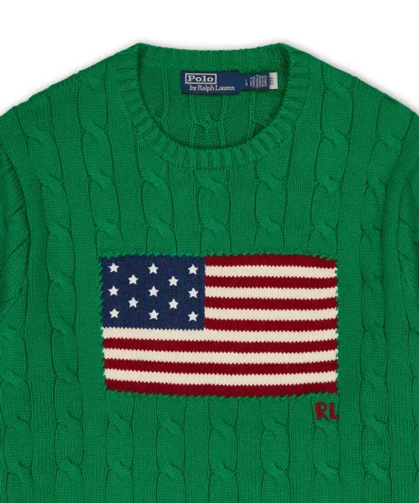 Свитер с косами, Iconic Cable Knit Flag Polo Ralph Lauren, зеленый — фото 3