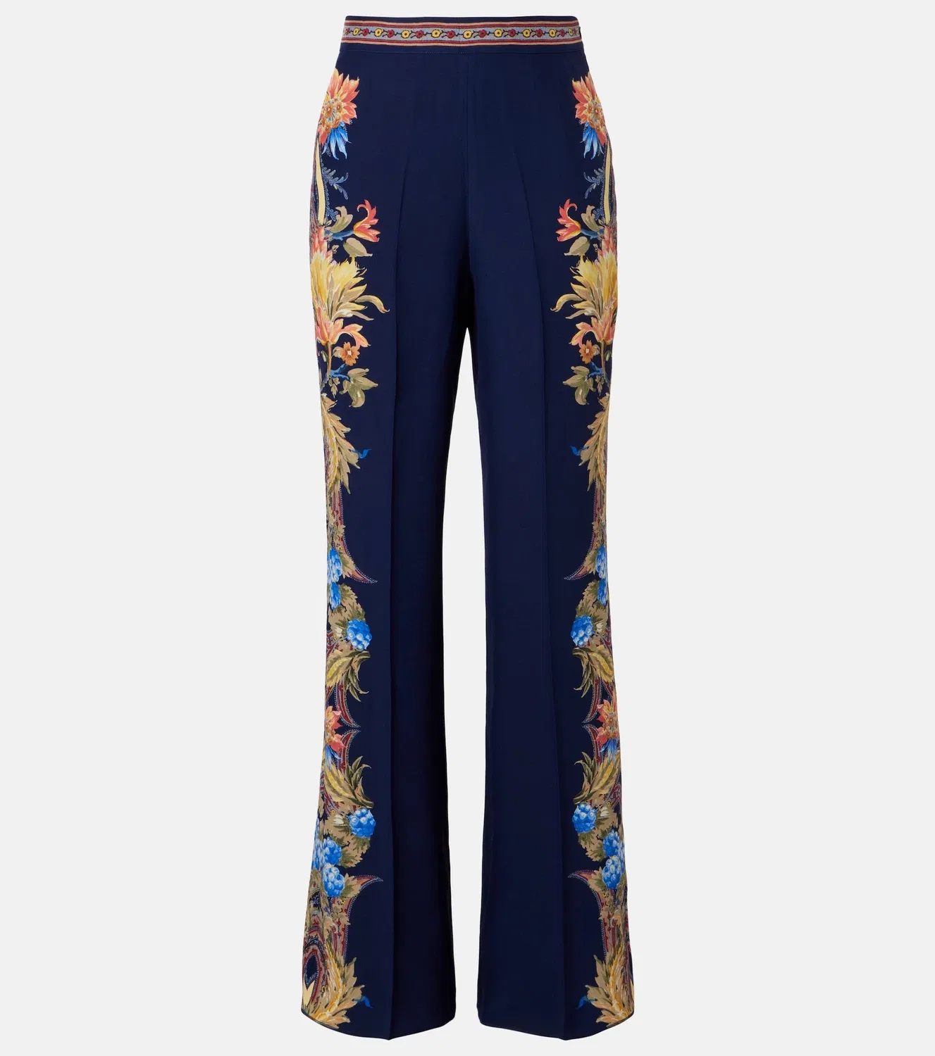 Цветочные прямые брюки из шелка ETRO, синий