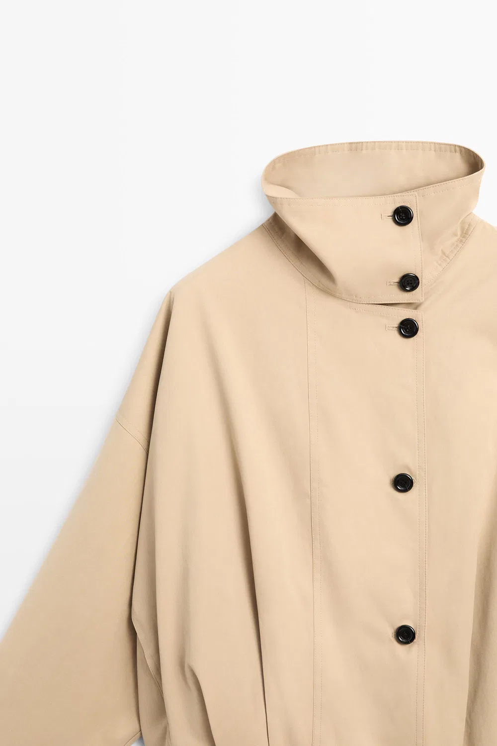 Бомбер Massimo Dutti, с плиссированным воротником-стойкой, бежевый — фото 4