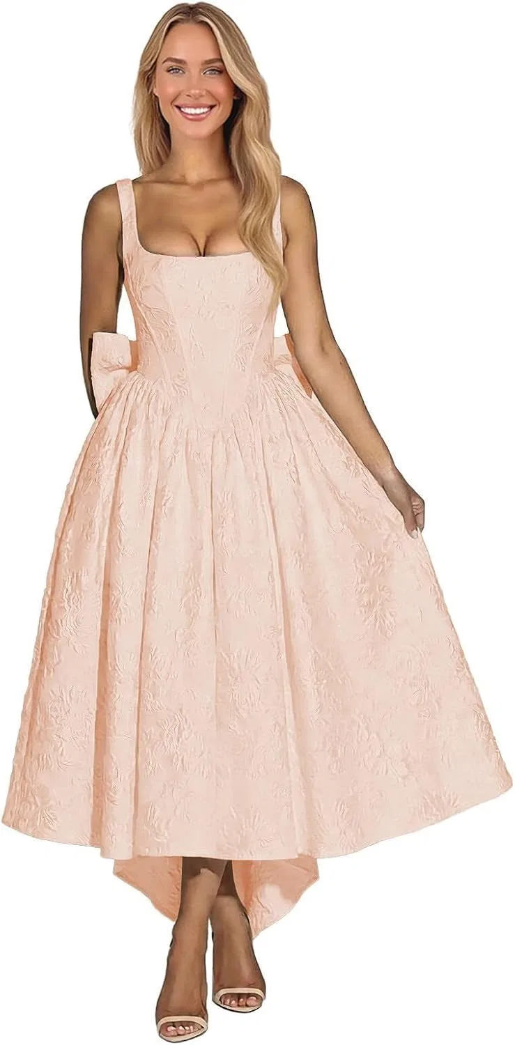 Женское вечернее платье A-силуэта с бантом, корсетом и драпировкой, Blush Pink