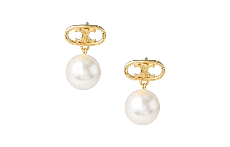 CELINE Серьги Les Perles из латуни с золотым покрытием и стеклянным жемчугом — фото 4