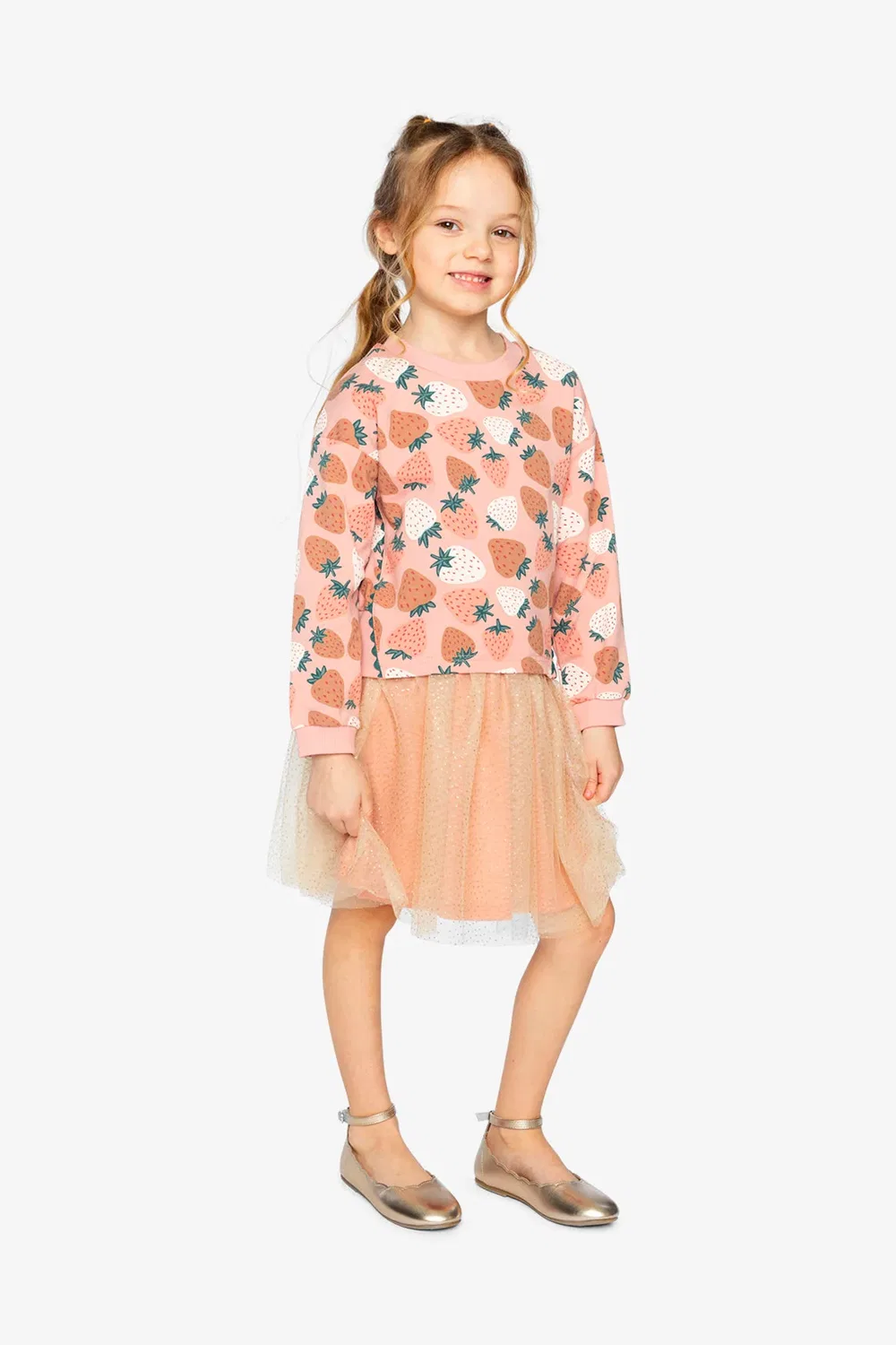 Детское платье для девочек с принтом Deux par Deux, Pink Strawberry Print — фото 3