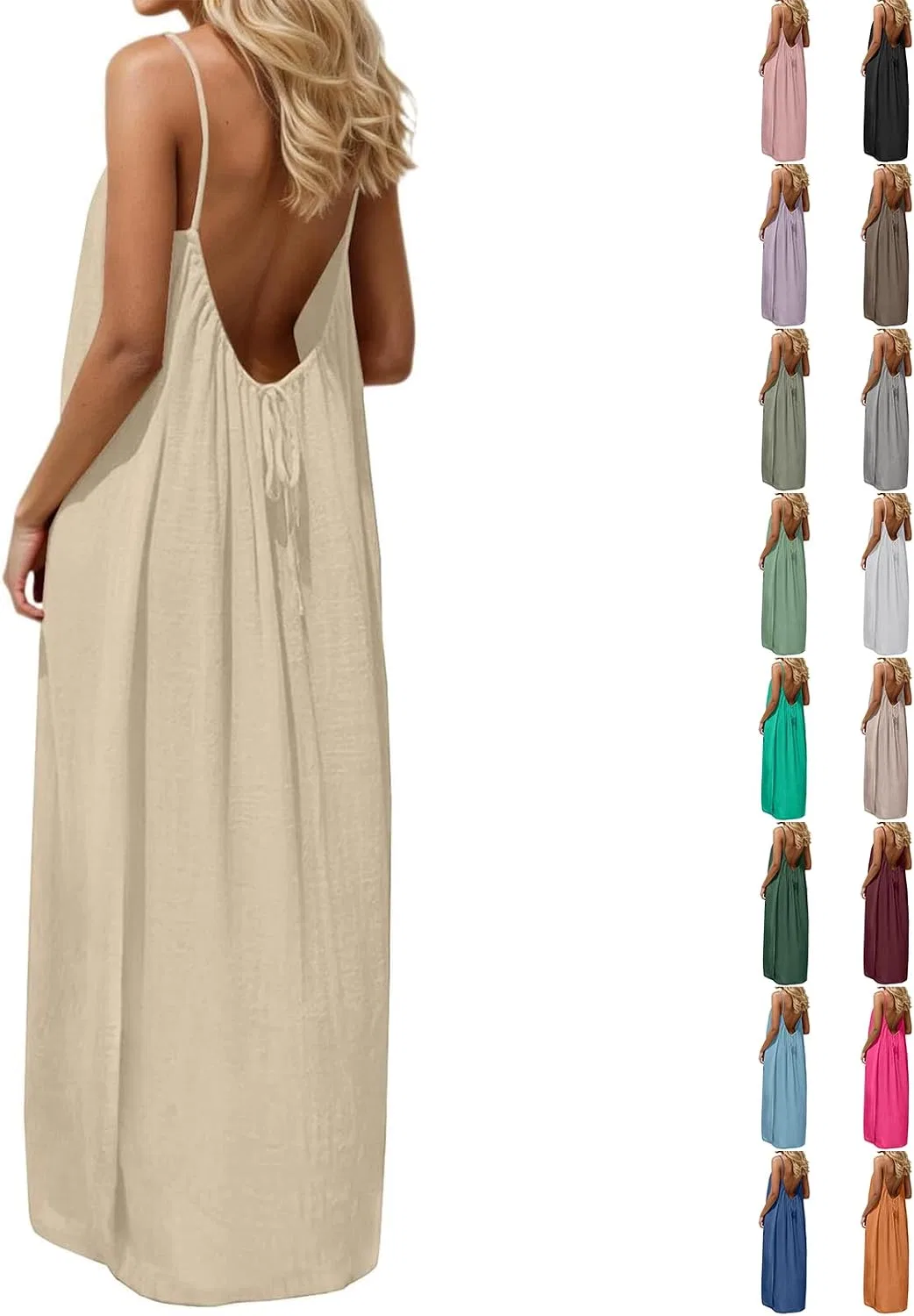 Женское пляжное платье на бретелях с открытой спиной Plus Size, Beige