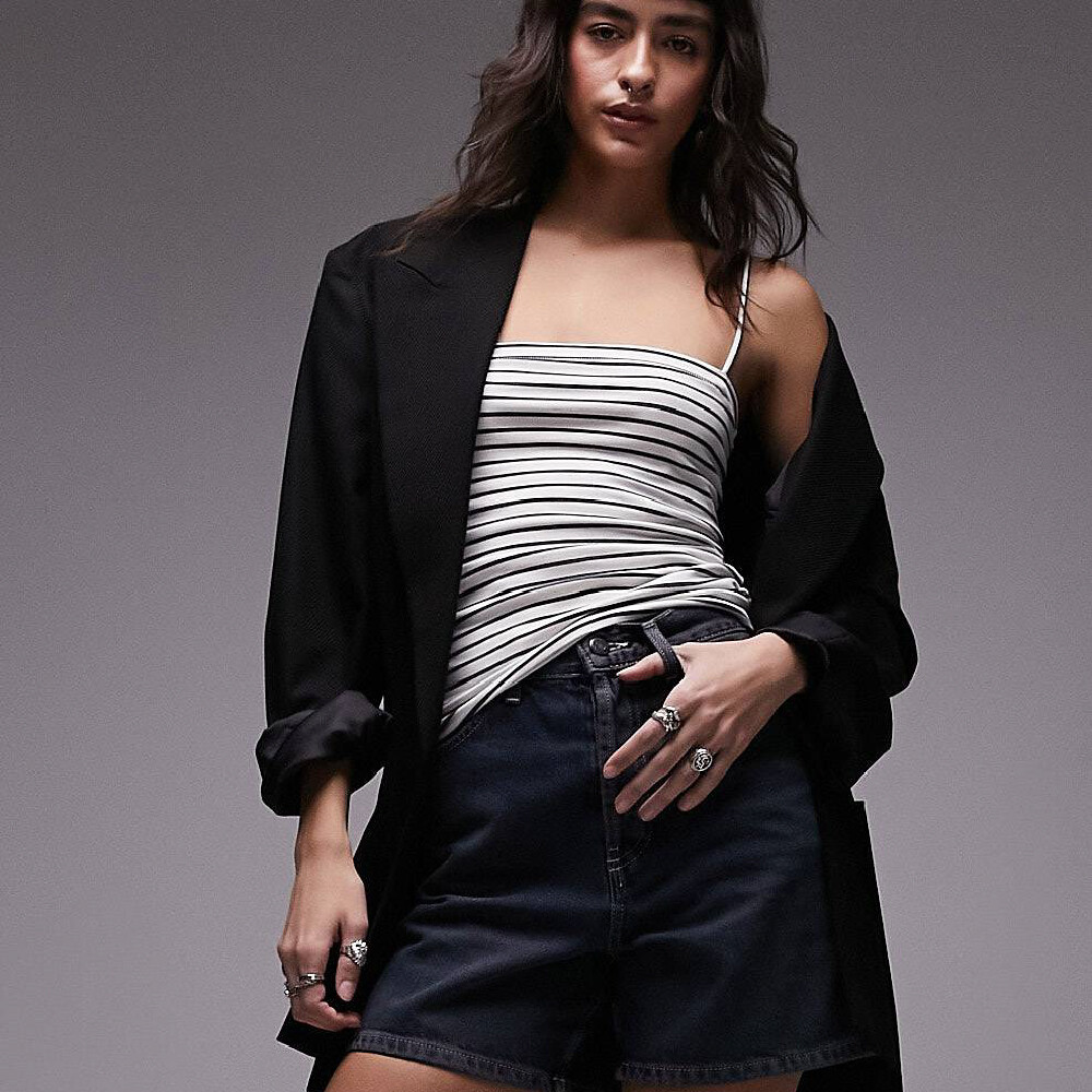 

Топ Topshop Stripe Spaghetti Strap Tube, черный/белый