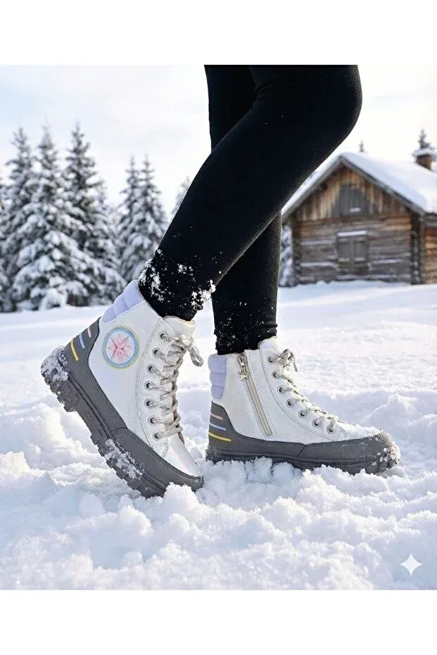 Детские ботинки для девочек с принтом Fur kids boots Gilga, Silver-Platinum
