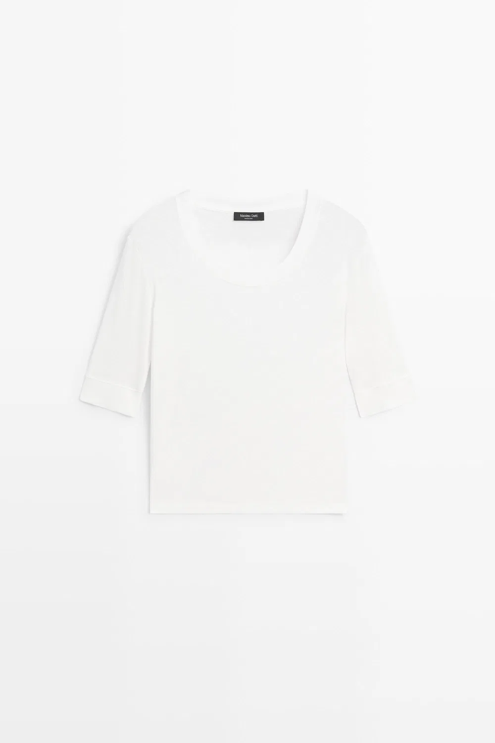 Футболка Massimo Dutti 100% Cotton Scoop Neck, кремовый — фото 2