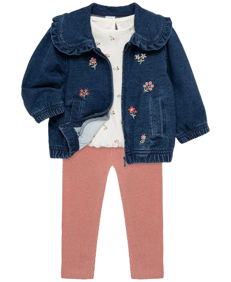 Комплект из топа, жакета и леггинсов с цветочным принтом Little Me, Denim Pink White — фото 3
