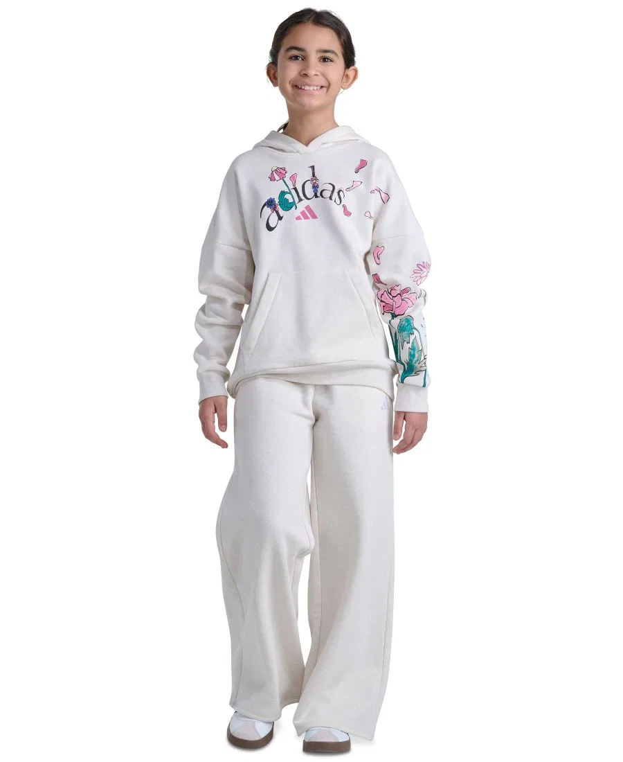 Худи с длинным рукавом и принтом, Girls' 8-16 Long-Sleeve Graphic Fleece Hooded Sweatshirt adidas, Oatmeal Heather — фото 2
