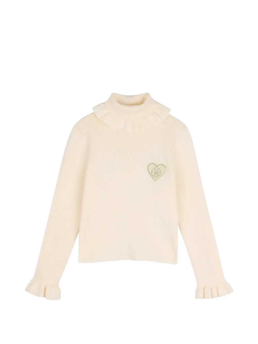 Свитер с оборками и нашивкой Chloe Kids, бежевый