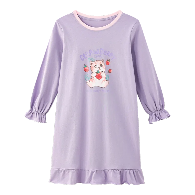 Детское платье для сна с круглым вырезом средней длины Red Bean, Orchid Purple
