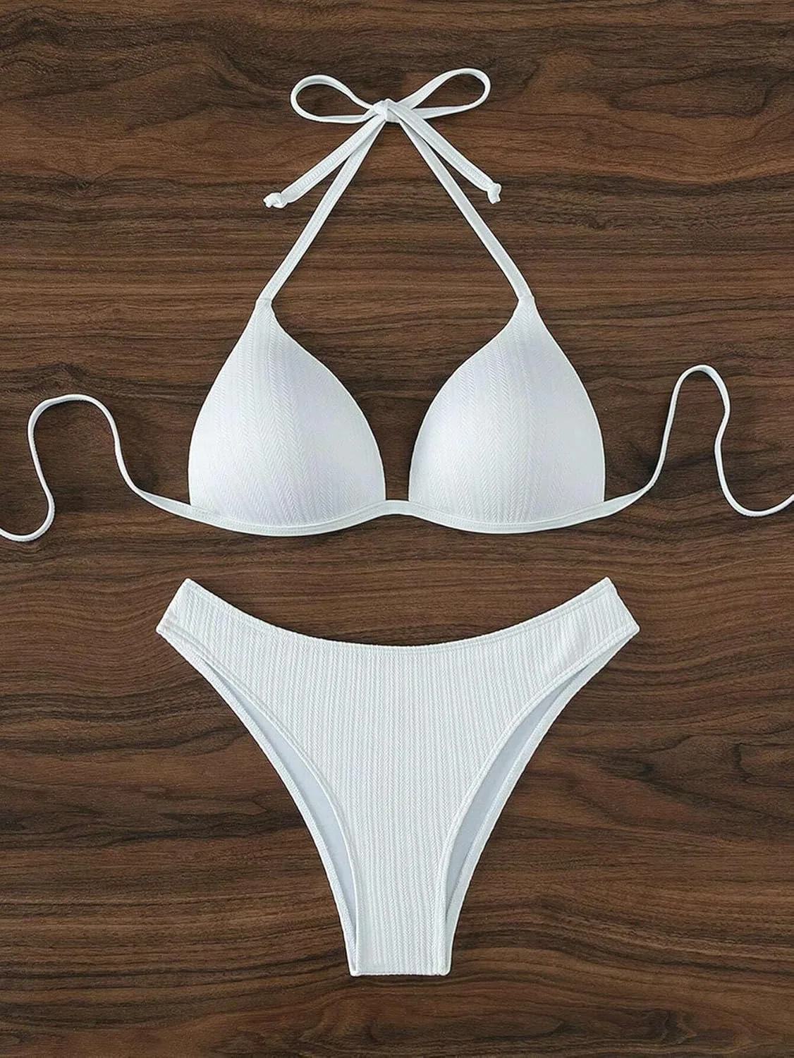 Женский бикини-комплект с высокой талией push-up Halter, White — фото 3