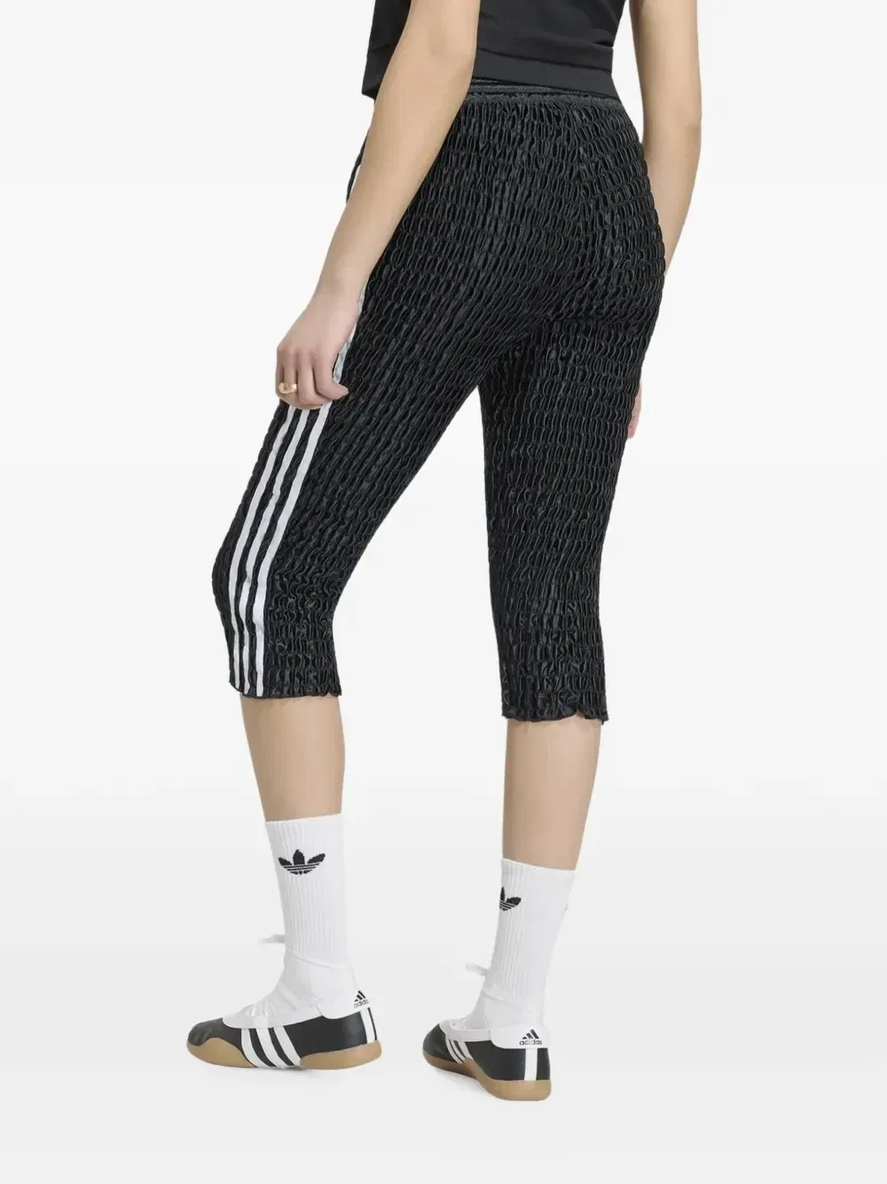 Брюки-капри со сборками по бокам и лампасами Adidas, черный — фото 2