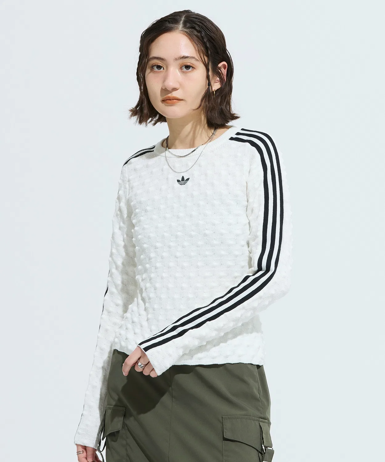 Женский свитшот с V-образным вырезом, длинным рукавом, модель Solid Spike Knit Adidas Originals, Белый