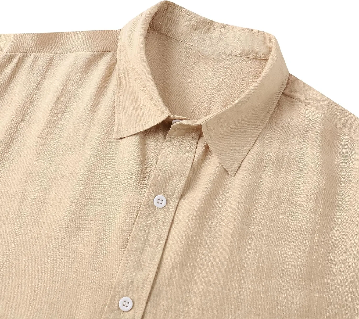 Мужская рубашка из текстурированного хлопка с коротким рукавом, Khaki — фото 4