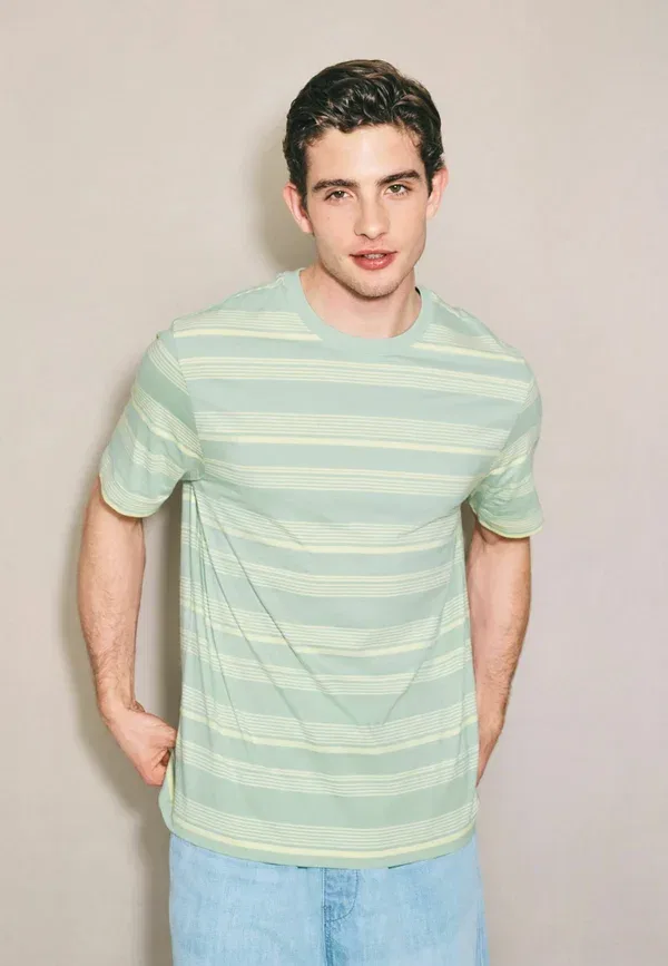 Футболка с принтом хлопковая Regular fit - horizontal striped edit t-shirt, Next, green, зеленый