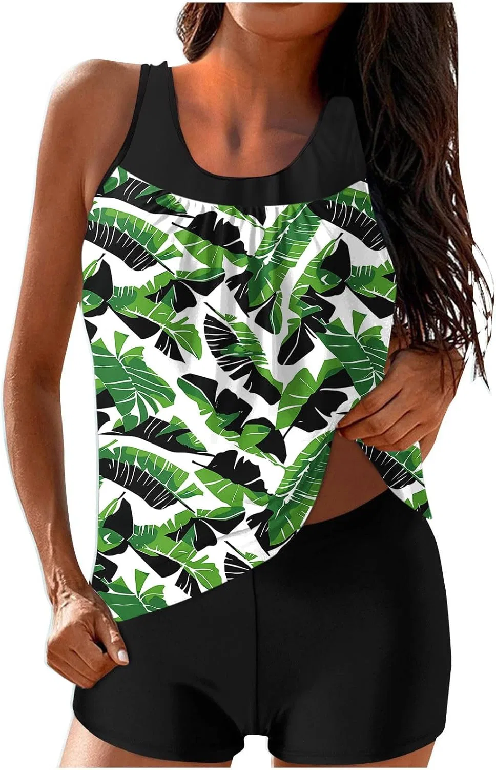 Женский танкини с пальмами, High Waisted, Green