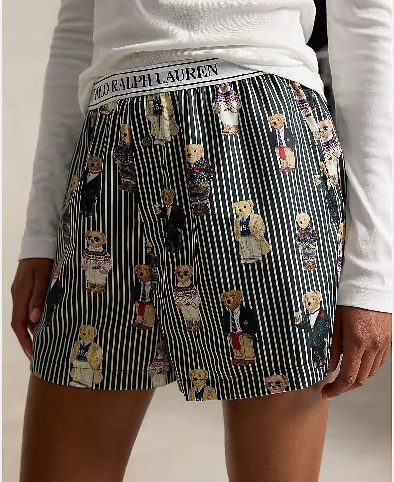 Хлопковые шорты для сна Polo Ralph Lauren Bear в черную полоску — фото 4
