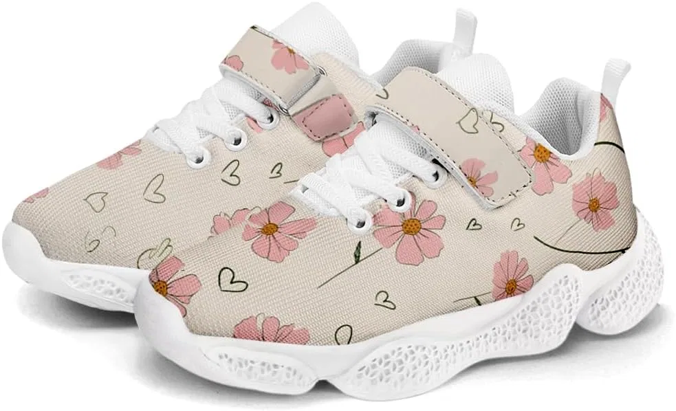 Детские кроссовки для девочек с дышащим трикотажем Mahekot, Heart Bloom Beige — фото 3