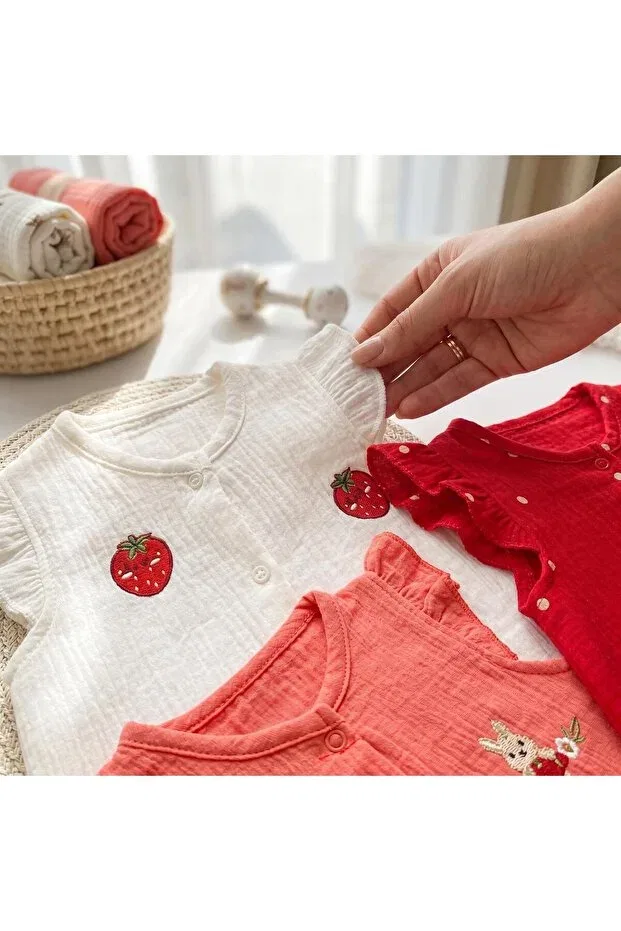 Детский комбинезон для девочек хлопковый 3-предметный набор Altintaş Baby, White Pink — фото 4