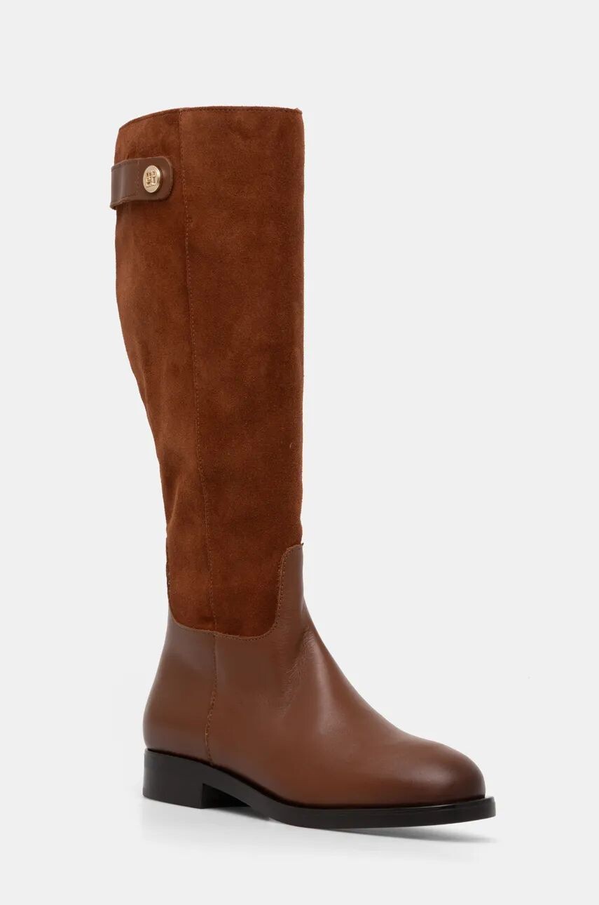 

Кожаные сапоги Tommy Hilfiger TH LEATHER MIX LONG BOOT, коричневый