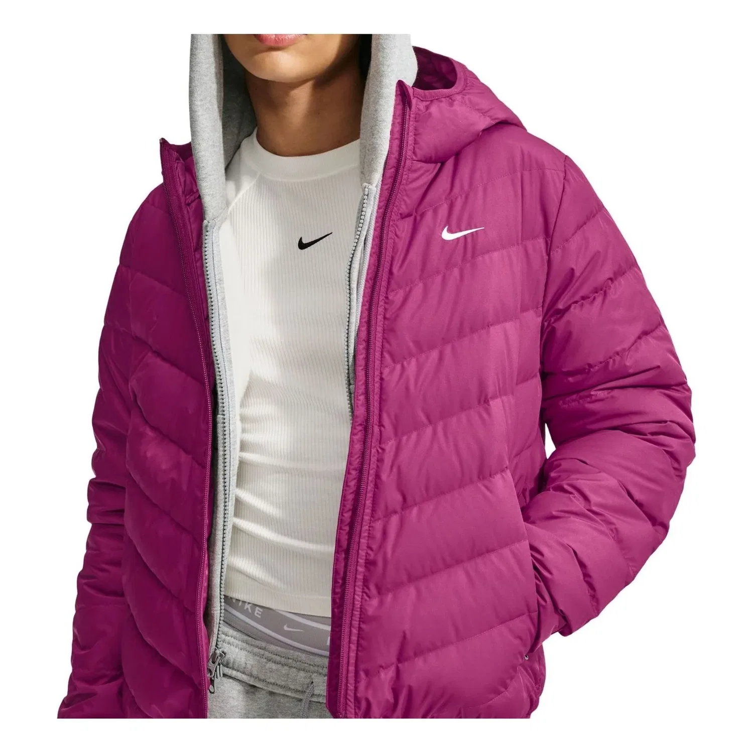 Женская куртка Windpuffer Therma-FIT Hooded Down Jacket 'True Berry Sail' Nike, True Berry/Sail — фото 4