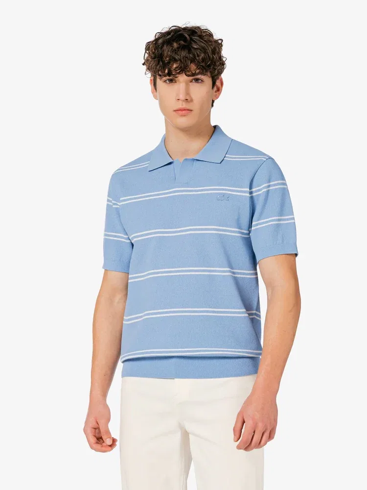 Футболка поло с открытым воротником и полосатой отделкой LACOSTE, Sky Blue — фото 4