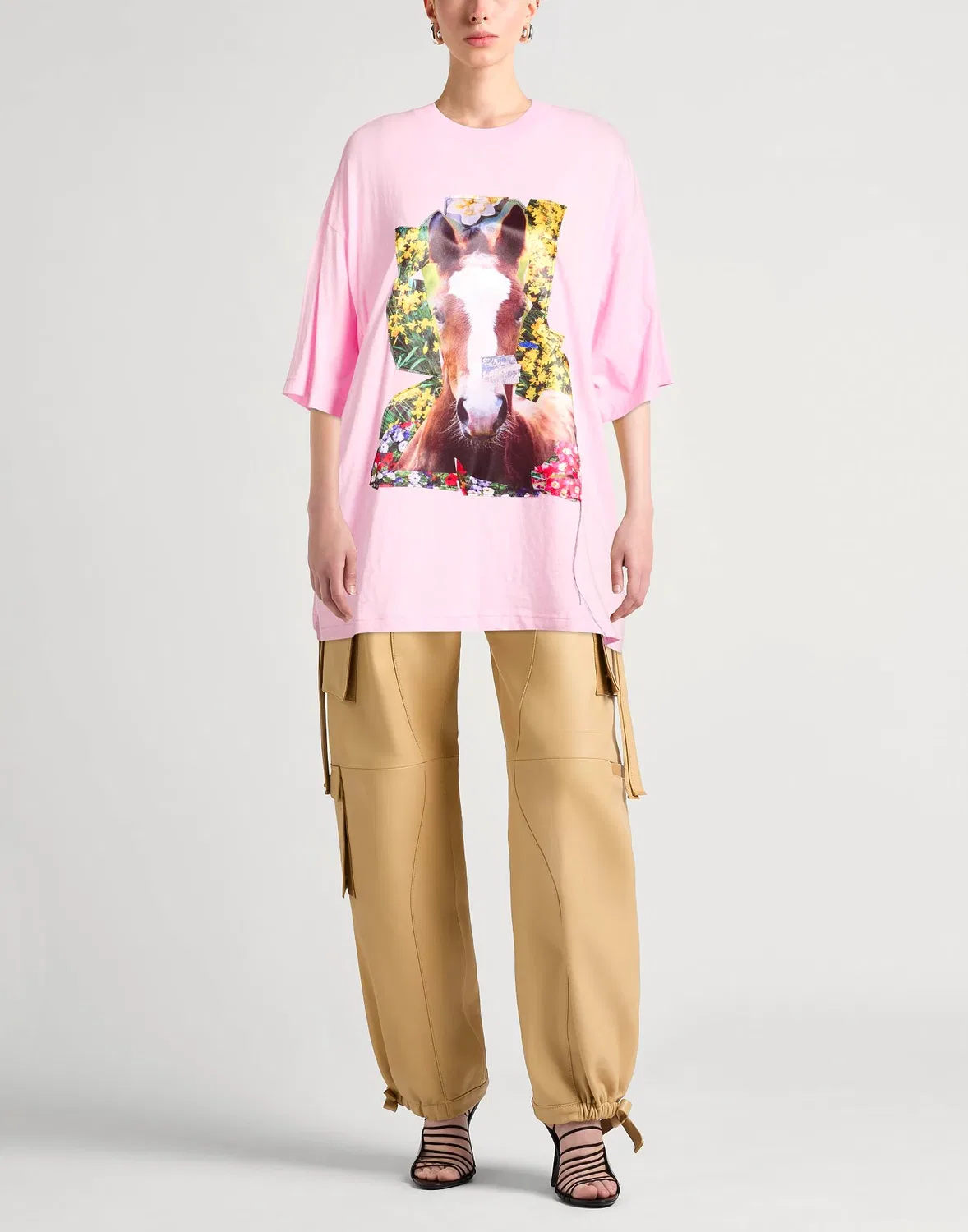 Женская футболка оверсайз с принтом Acne Studios, розовый — фото 2