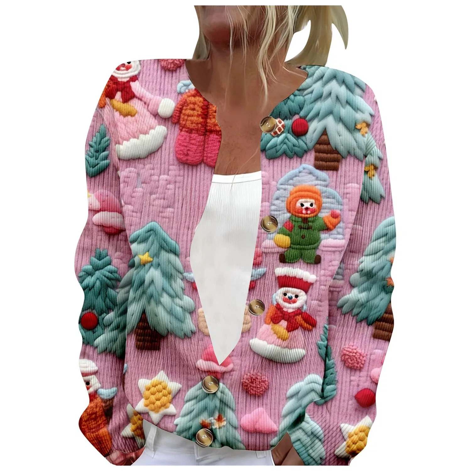 Женский кардиган с принтом Elegante cardigan casual con stampa e abbottonatura, Rosa Chiaro N. 17