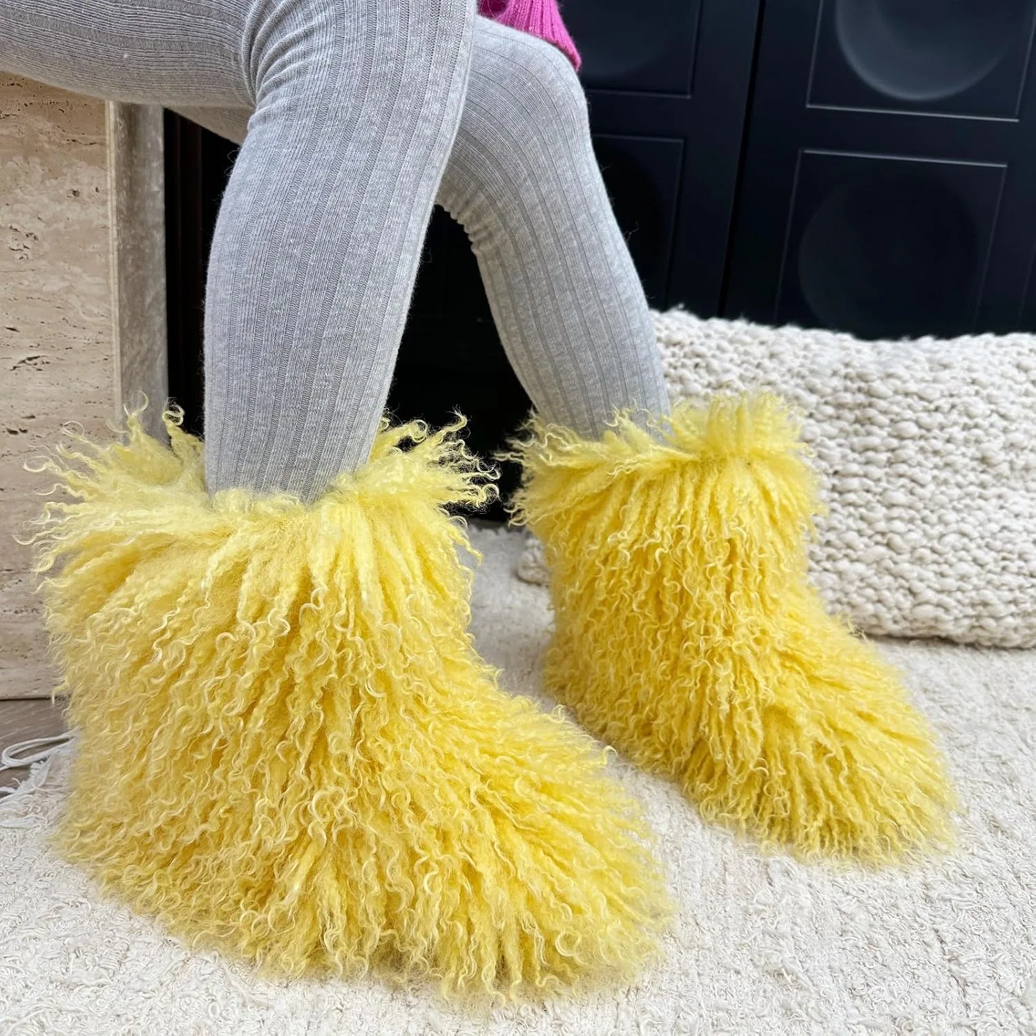 Детские зимние сапоги для девочек с искусственным мехом Auhoho, Yellow — фото 3