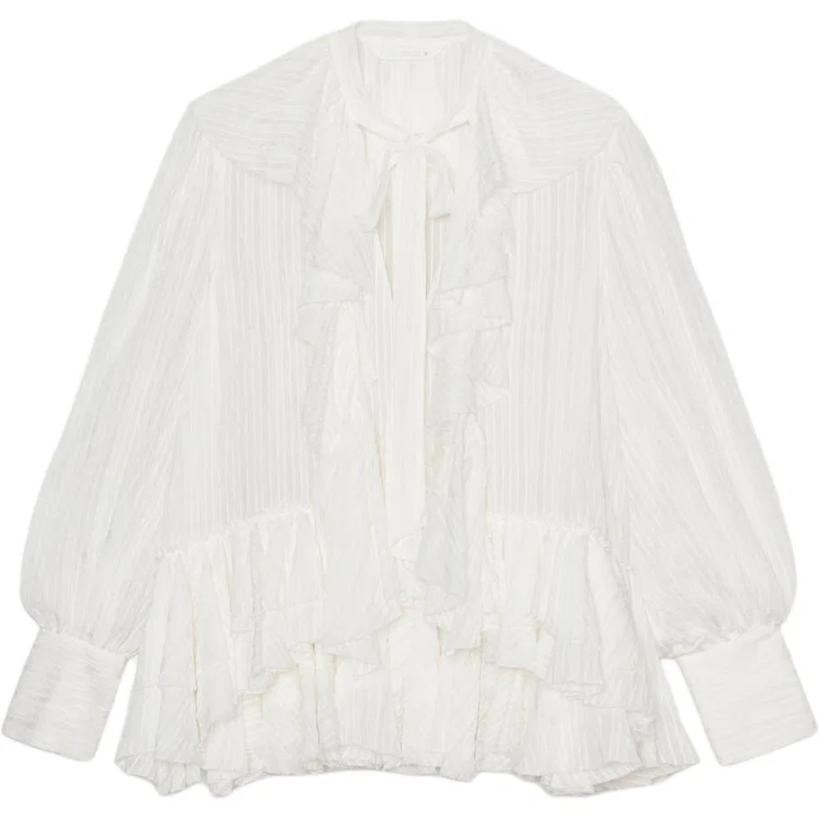 Женская шифоновая рубашка с V-образным вырезом White ZARA