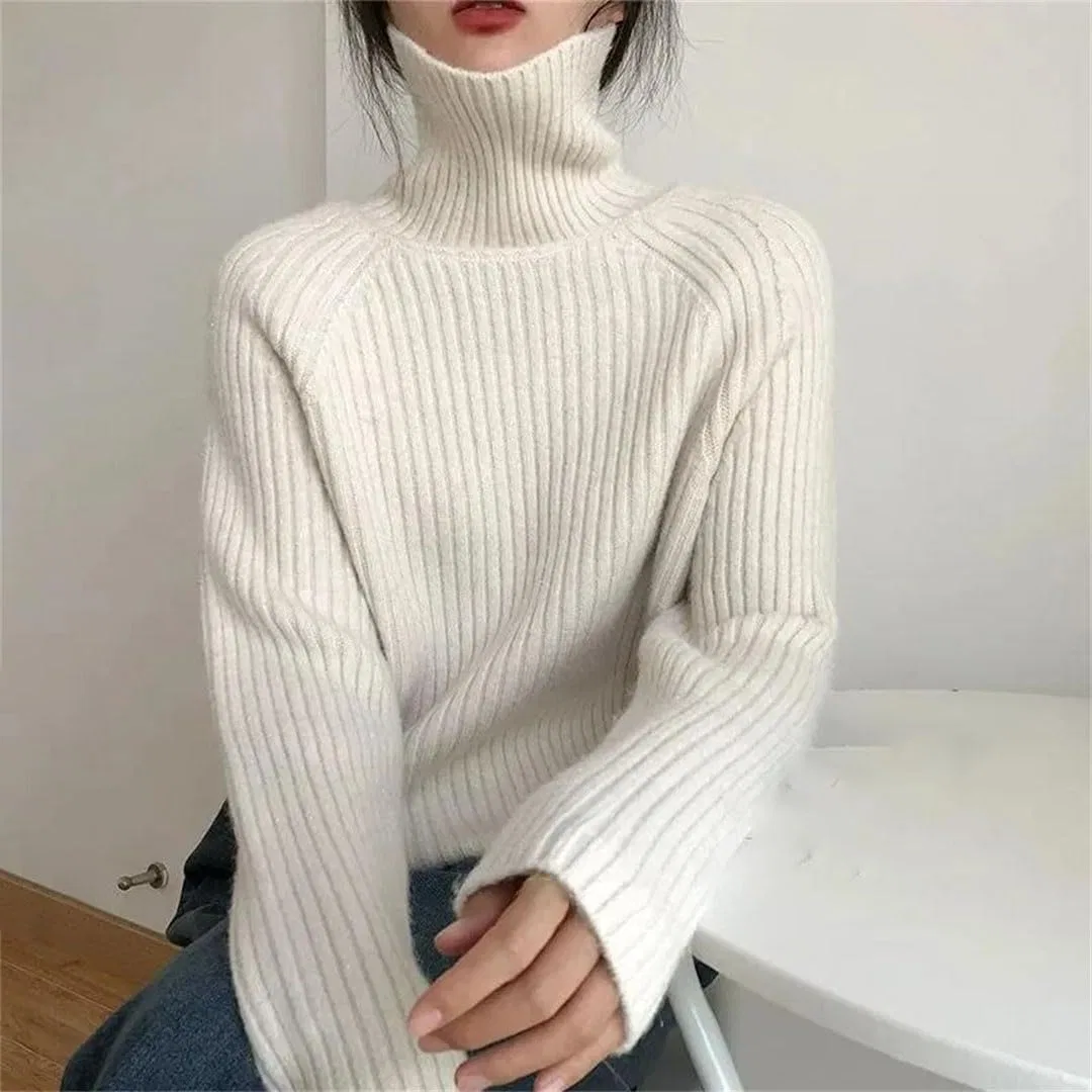 Женский свитер с высоким воротом, Oversize, кремовый/белый — фото 2