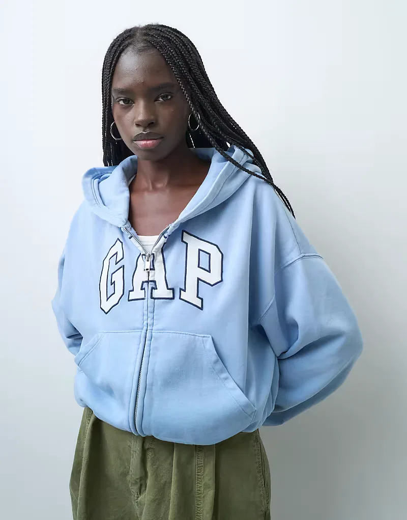 Толстовка GAP оверсайз на молнии с логотипом на груди, небесно-голубой — фото 3