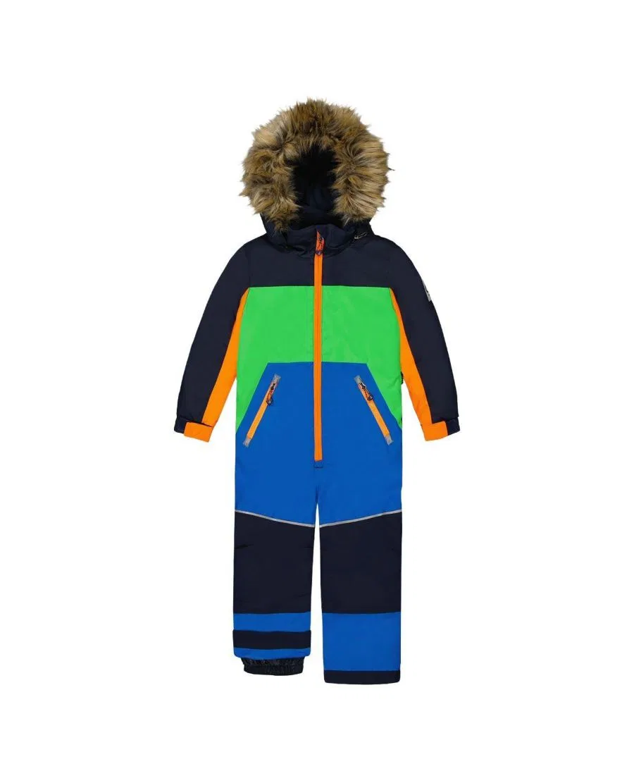 Детский комбинезон-снегокат DISCOVER с капюшоном Deux par Deux, Blue Green And Orange